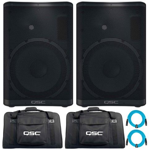 QSC CP12 CP Series 1000 Watt Compact 12" Powered Loudspeakers (2-Pack) with CP12 Tote Padded Tote Bags Package