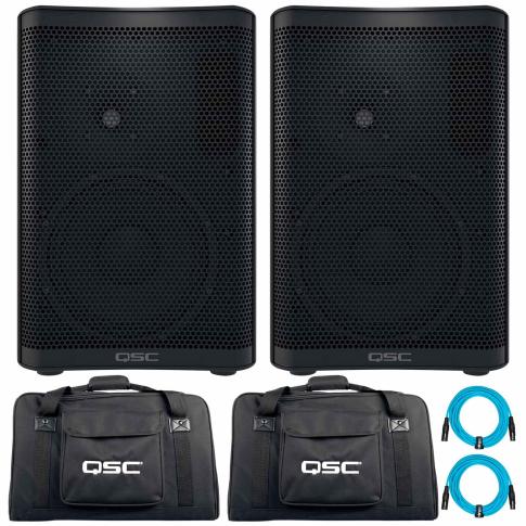 QSC CP8 CP Series 1000 Watt Compact 8" Powered Loudspeakers (2-Pack) with CP8 Tote Padded Tote Bags Package