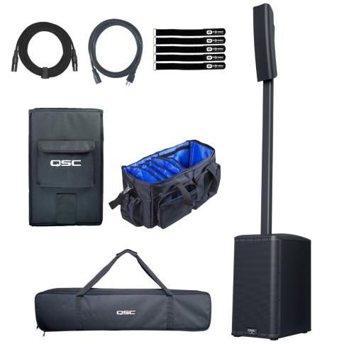 QSC KC12-BK Active Black Column Speaker System with Cover Package