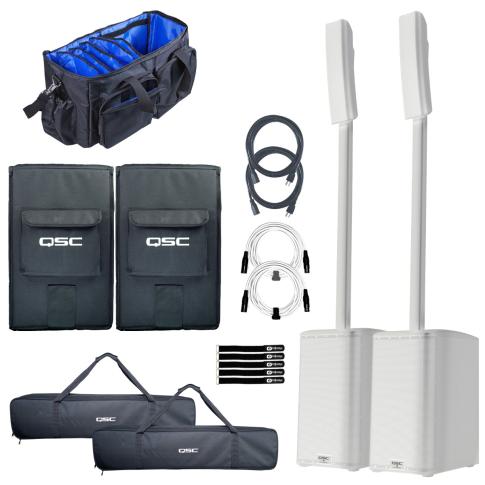 QSC KC12-WH Active White Column Speaker Systems 2-Pack with Covers