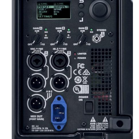QSC K10.2 K2 Series 10" Two-Way 2000W Powered Loudspeaker I/O Panel Close-up