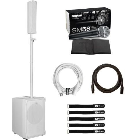 RCF Evox Jmix8 Active Two Way White Array Music System with Shure Vocal Microphone Package