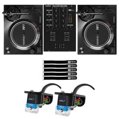 Reloop RP-7 7" DJ Turntable System 2-Pack with Mixer & Cartridges