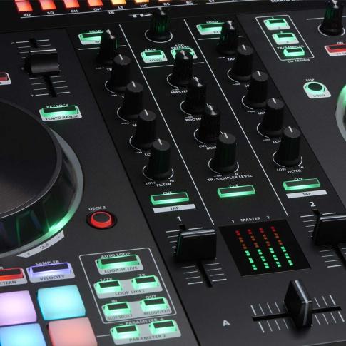 Roland DJ-505 DJ Controller Fader and Mixer Section Closeup