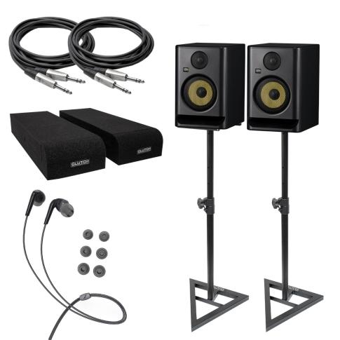 KRK Rokit RP5G5 5" Powered Studio Monitors Pair + Stands + XLR/TRS Cable Pack