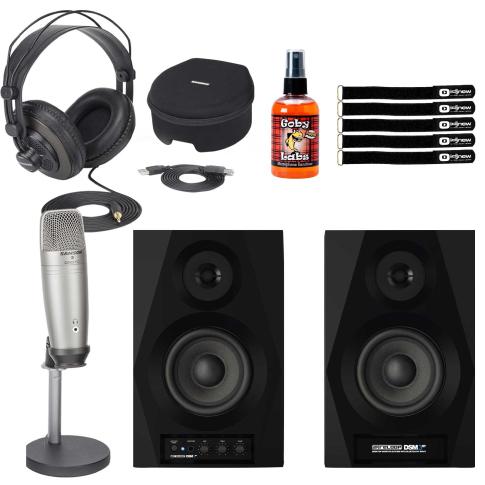 Samson C01U Pro Podcasting Recording USB Microphone w Desktop Monitor Speakers