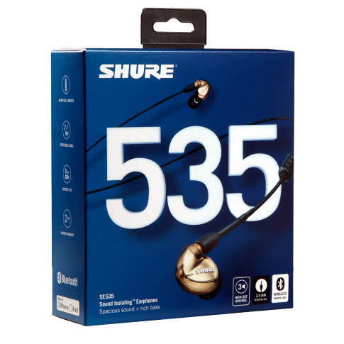 Shure SE535-V+BT1 Bronze SE535 Cinematic Sound Isolating Earphones with Microphone & Bluetooth Wireless Retail Box