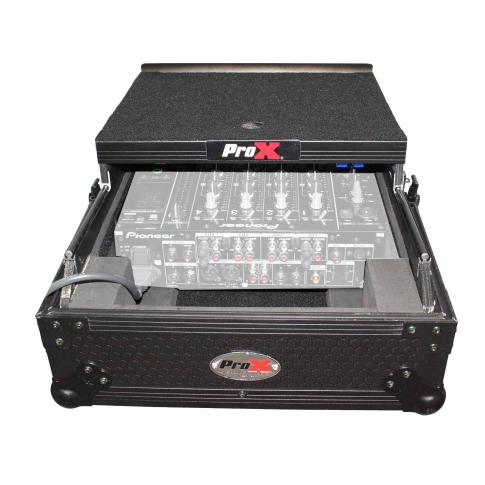 ProX XS-M12LTBL Mixer Case for Large Format 12" DJ Mixers w/Laptop Shelf, Black on Black Front View