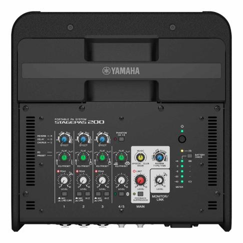 Yamaha STAGEPAS200BTR Portable 8" Battery Powered PA System with Mixer Top