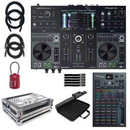 Denon DJ PRIME GO 2-Deck Rechargeable Console with Lighting Controller &  Flight Case Package