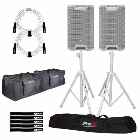 (2) LD Systems LDS-ICOA15ABTW White Speakers with Stands & Carry Totes