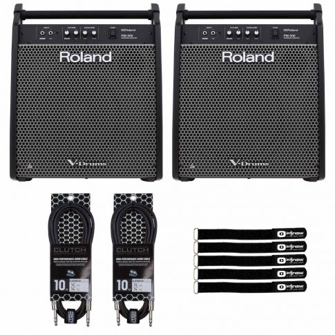 (2) Roland PM-200 180W V-Drum Personal Monitors with Cables Package
