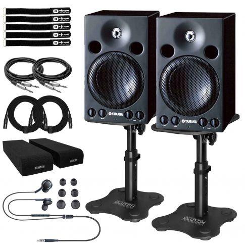 (2) Yamaha MSP3 4 inch 2-Way Powered Monitor Speakers with Desktop Monitor  Stands Package