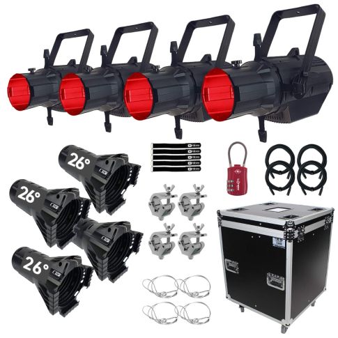 (4) Blizzard ARIA-PROFILE-RGBW 4-in-1 COB LED Ellipsoidal Lights with 26° Lenses Package