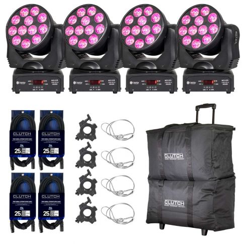 (4) ColorKey CKU-5039 Mover Wash HEX 12 Moving Heads with Carry Bags