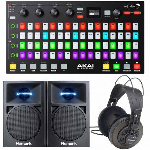 Akai Professional Fire FL Studio Performance Controller with Numark N Wave 360 Monitors Studio Headphones Package