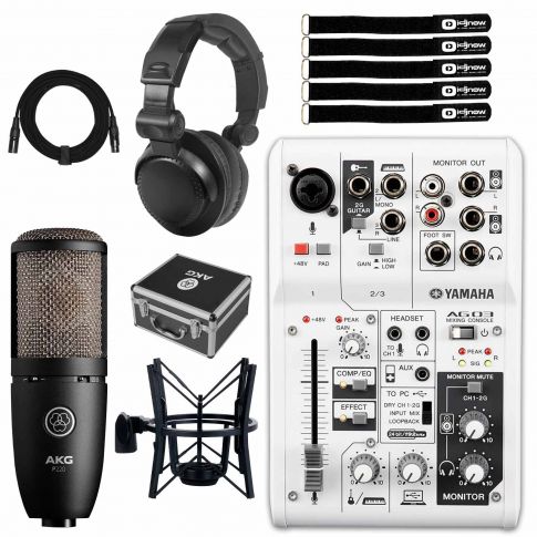 AKG P220 Perception 220 Large Diaphragm Condenser Microphone with Yamaha  AG03 Multipurpose 3-Channel Mixer/Interface Recording Package