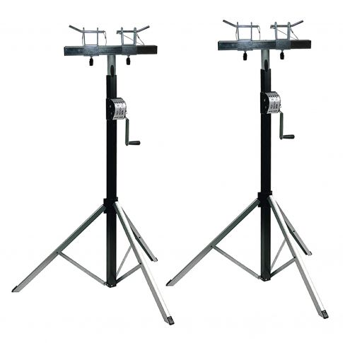 (2) Global Truss DT-3800L 12FT Smart Crank Stands & T-Adapters Package