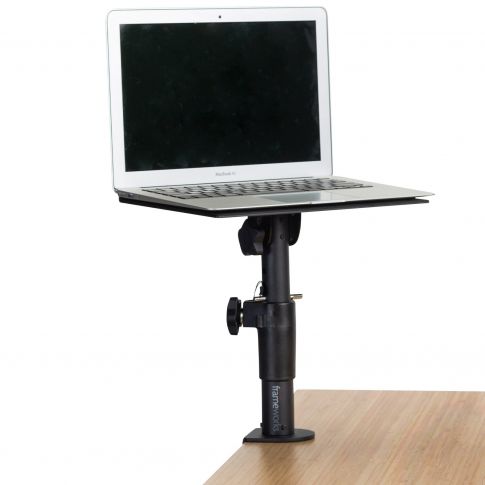 Gator Frameworks GFWSPKSTMNDSKCMP Adjustable Clamp-On Monitor Stands Set Up 1