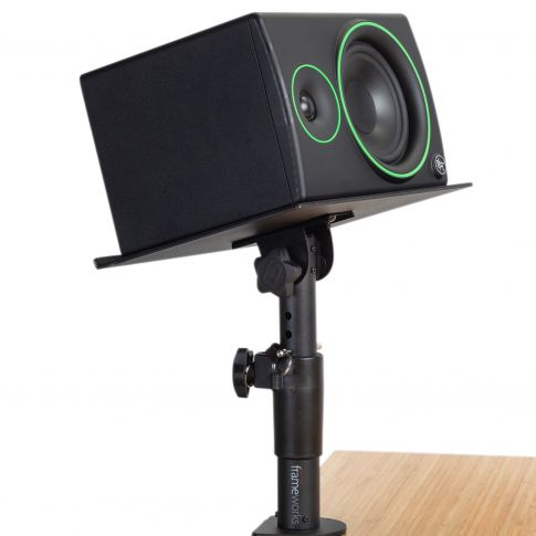 Gator Frameworks GFWSPKSTMNDSKCMP Adjustable Clamp-On Monitor Stands Set Up 2