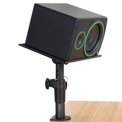 Gator Frameworks GFWSPKSTMNDSKCMP Adjustable Clamp-On Monitor Stands Set Up 3