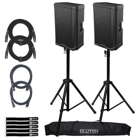 Gemini GD-215PRO 15" Bluetooth PA Speakers 2-Pack with Stands & Cables