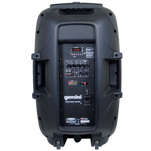 Gemini PartyBox Rave15 15" Powered Speaker with LED Action and Cover Rear