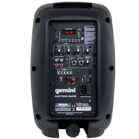 Gemini PartyBox Rave8 8" Powered Speaker with LED Action and Cover Rear