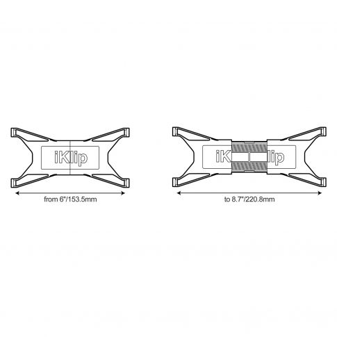 iKlip Xpand Adjustable Mic Stand Mount for 7" - 12" tablets Diagrams Sizing