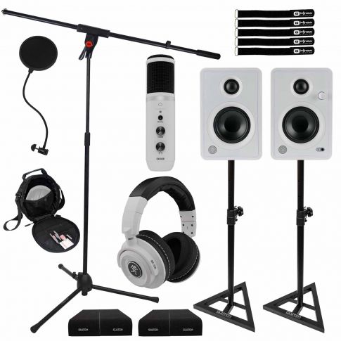Mackie Limited White CR3-X Monitors with Monitor Stands & Headphones