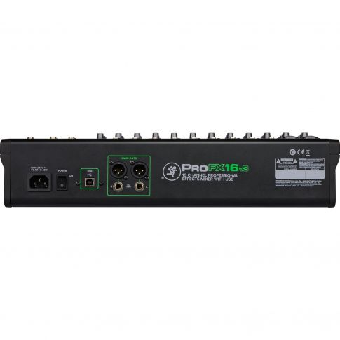 Mackie ProFX16v3 16 Channel 4-bus Professional Effects Mixer with USB Back View
