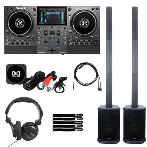 Numark MIXSTREAM PRO GO DJ Controller with APX CS8 Column PA Systems