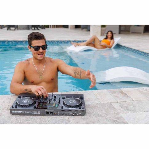 Numark MIXSTREAM PRO GO Powered Standalone Streaming DJ Controller Poolside