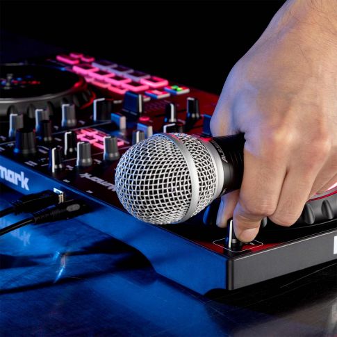 Numark Mixtrack Pro FX 2-Deck DJ Controller with FX Paddles Closeup Example Microphone