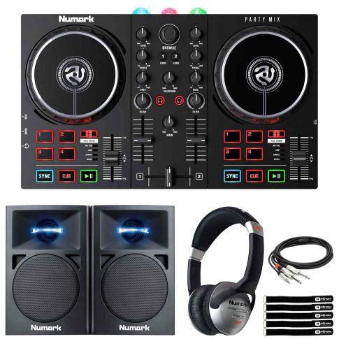 Numark Party Mix II DJ Controller with Built-in Lightshow & Powered Studio  Monitors DJ Package