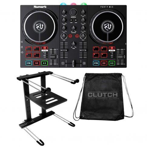 Numark Party Mix II DJ Controller with Professional Black Laptop Stand  Package