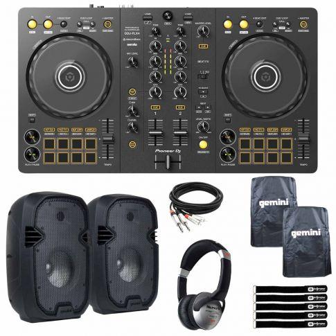 Pioneer DJ DDJ-FLX4 with PartyBox Rave8 Speakers