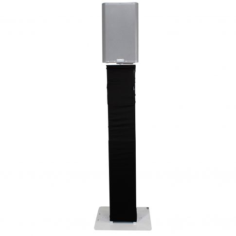 ProX Flex Totem TV White Adjustable Stage Totem with TV Mount & Scrims Speaker Front