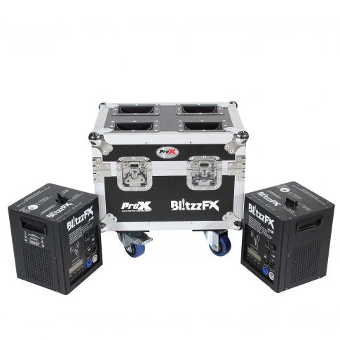 ProX X-BLITZZFX X2 Blitzz FX Cold Spark Machine -  Set of (2) with Flight Case & White Aluminum Covers - Store Demo