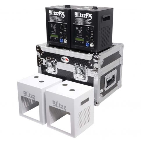 ProX X-BLITZZFX X2 Blitzz FX Cold Spark Machine -  Set of (2) with Flight Case & White Aluminum Covers - Store Demo