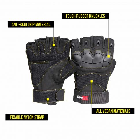 ProX X-Gripz Tactical Design Hard Knuckle Fingerless Gloves Diagram