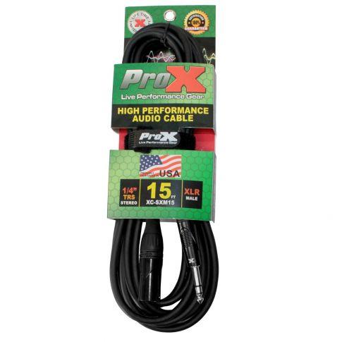 ProX XC-SXM15 15 FT Balanced 1/4" TRS to XLR-M Cable