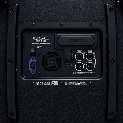 QSC KS118 18-inch 3600 Watt Active Subwoofer IO Panel Closeup