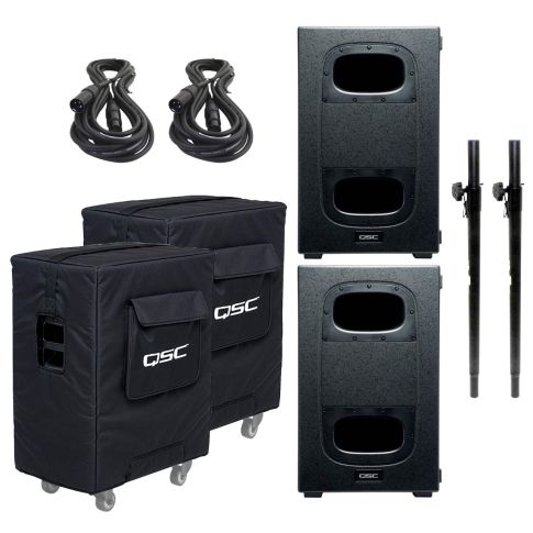 QSC KS212C Powered Dual 12" Cardioid Subwoofers with Covers & Poles