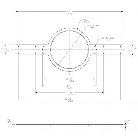 QSC AC-MR6 AcousticCoverage Series Flanged Mud Ring Bracket Dimensions