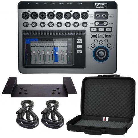 QSC TouchMix-8 Compact Digital Mixer with Rack Mounting Kit & Case Package