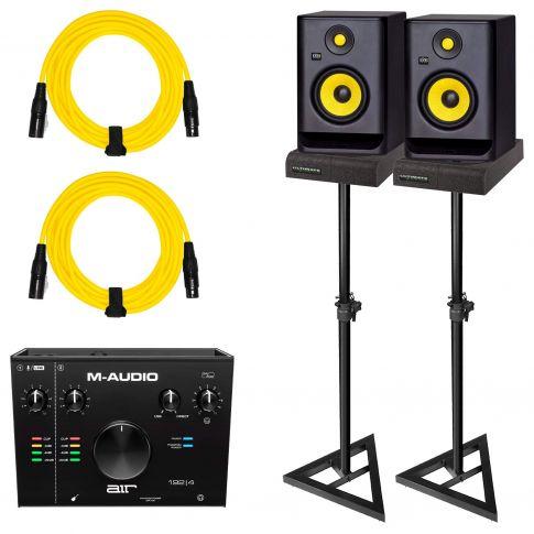 (2) KRK Rokit 5 G4 RP5G4 5 Powered Studio Monitors with USB Audio  Interface & Yellow Cables Package