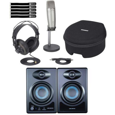 Samson C01U Pro USB Microphone Podcasting Vocal Recording Bundle w Speakers