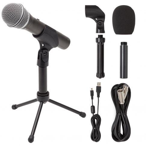 Samson Technologies Q2U USB/XLR Dynamic Microphone Recording and Podcasting  Pack (Includes Mic Clip, Desktop Stand, Windscreen and Cables), silver