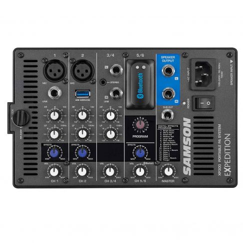 Samson Expedition XP300 300-Watt 6 inch 2-way Portable PA Monitors with 6-channel Powered Mixer & Bluetooth Mixer Top